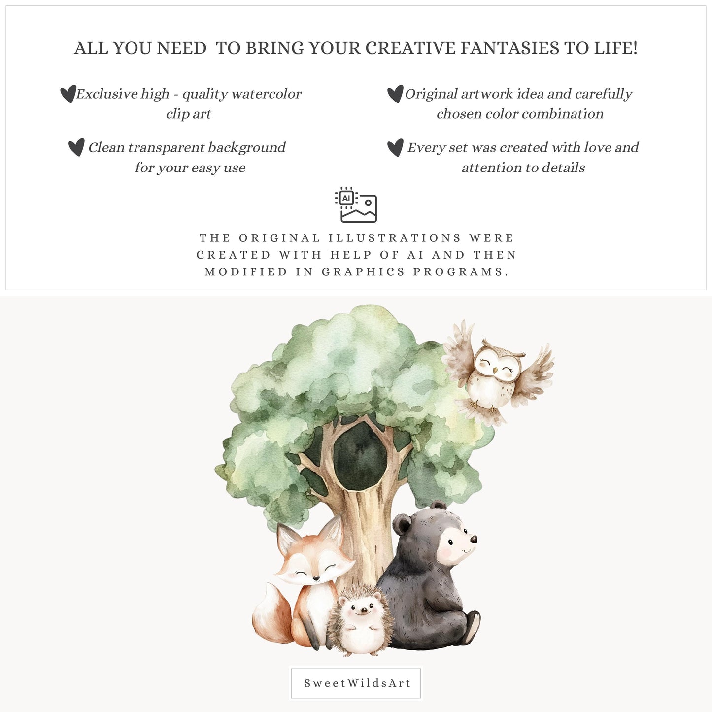 Woodland Story - Cute  Baby Animal Clipart, Baby Shower, Nursery | 58 PNG