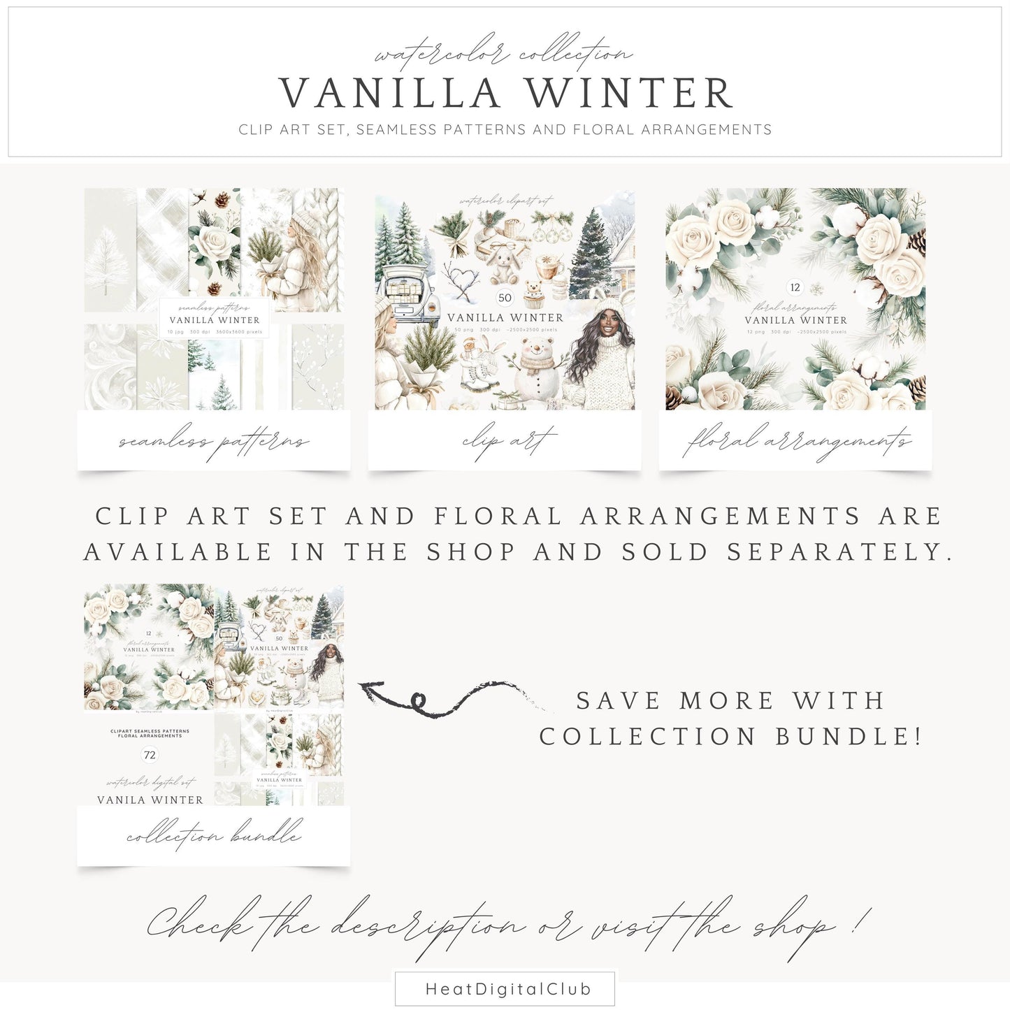 Vanilla Winter - Seamless Patterns, Cozy, Snowflakes | 10 JPEG