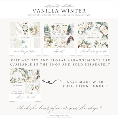 Vanilla Winter - Seamless Patterns, Cozy, Snowflakes | 10 JPEG