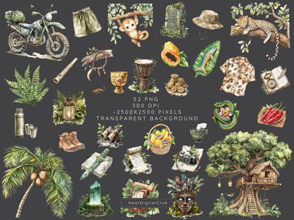 Jungle Mystery - Travel Clipart, Tropical, Summer Safari | 52 PNG