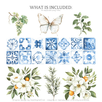 Sicilian Summer - Floral Arrangements, Amalfi Clipart,Italian | 14 PNG