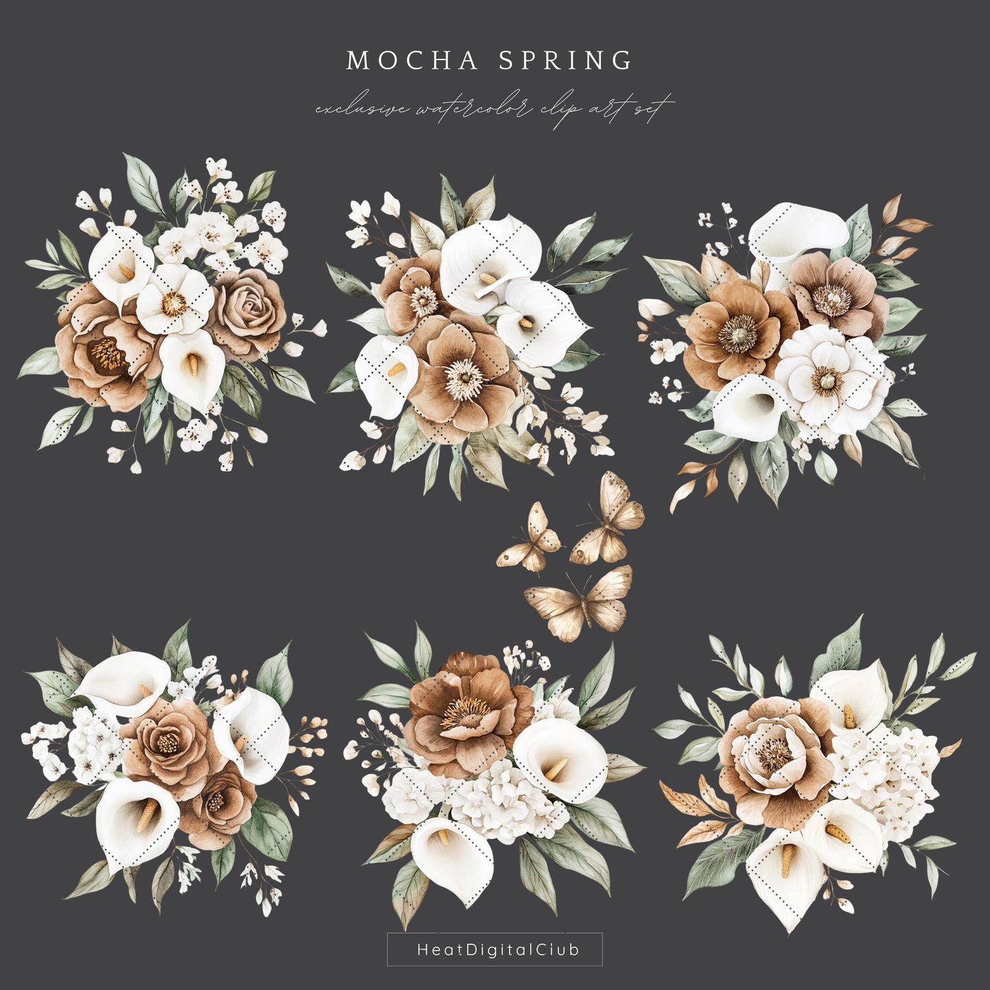 Mocha Spring - Floral Arrangements, Gentle Calla Lillies | 12 PNG