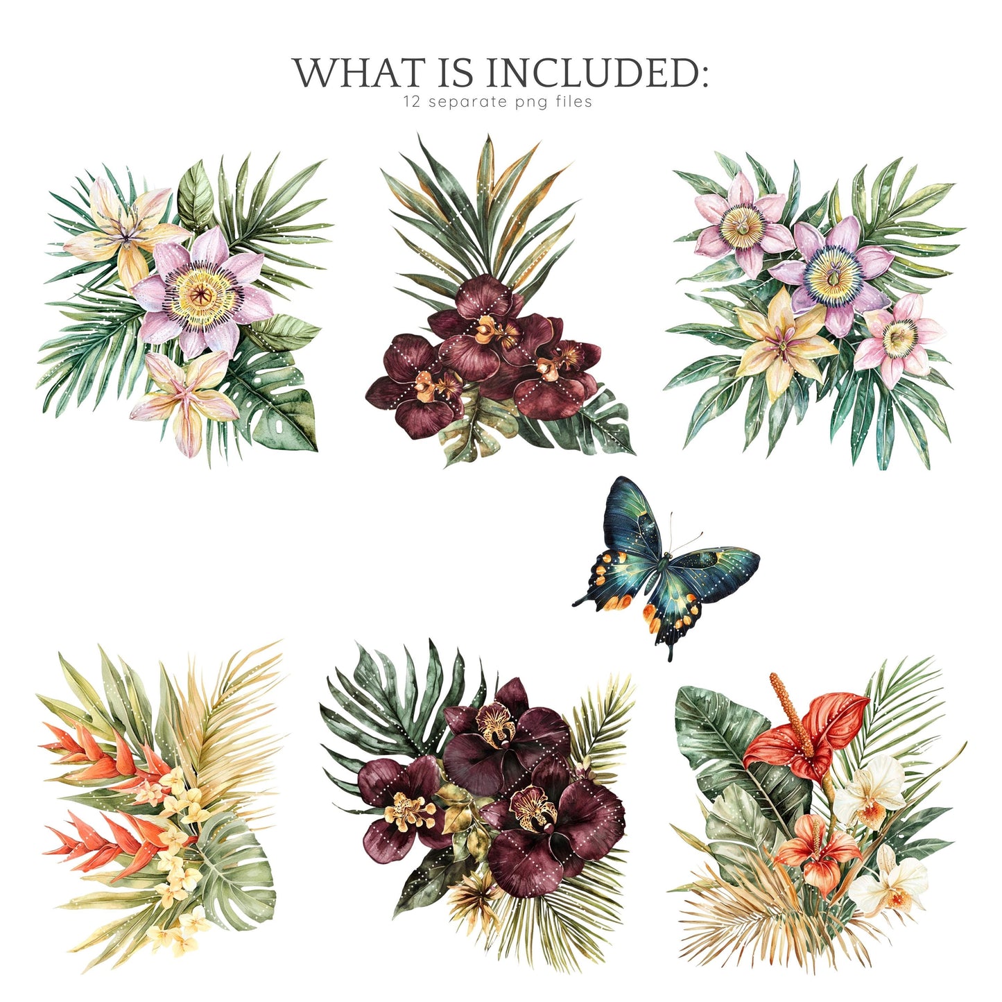 Jungle Mystery - Floral Arrangements, Tropical Flower Clipart | 12 PNG