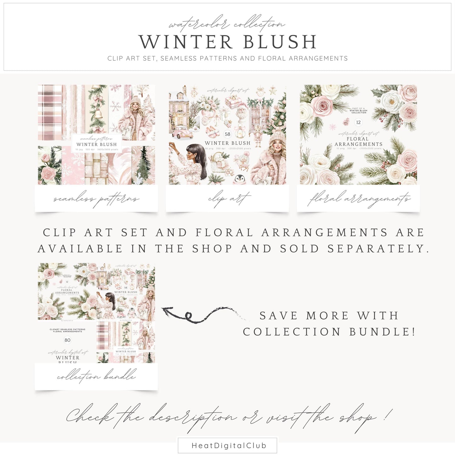 Winter Blush - Seamless Patterns, Rustic, Snowflakes | 10 JPEG