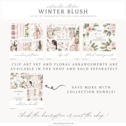 Winter Blush - Seamless Patterns, Rustic, Snowflakes | 10 JPEG