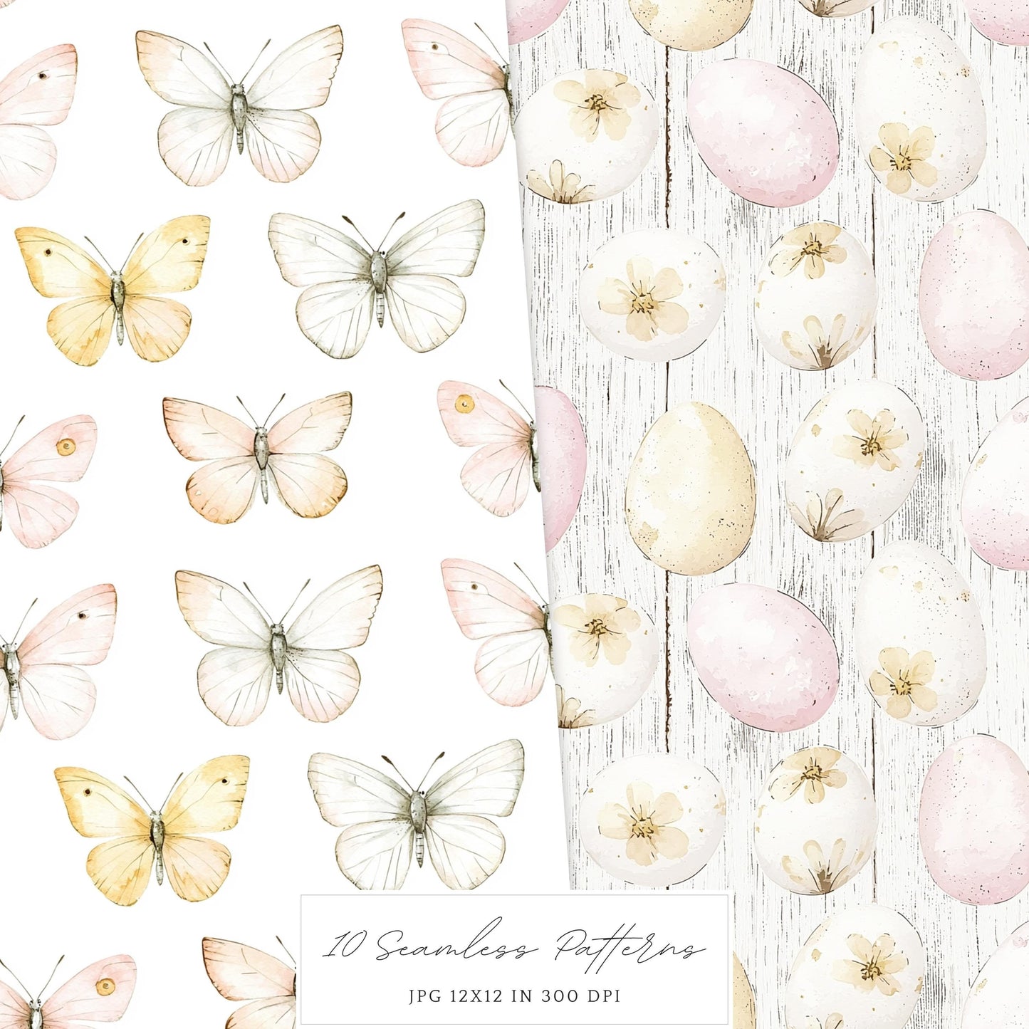 Rustic Easter - Seamless Patterns, Floral, Spring, Bunny | 10 JPEG