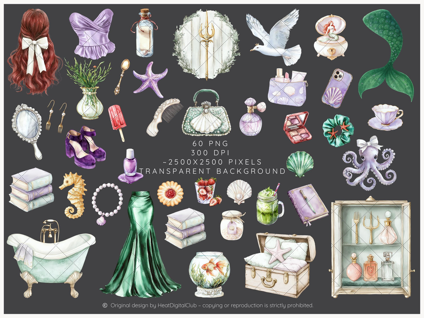 Modern Ariel - Mermaid Clip Art Set | 60 PNG