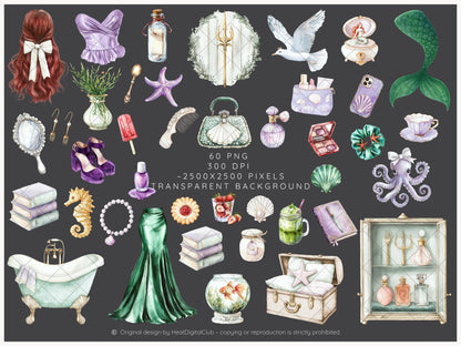 Modern Ariel - Mermaid Clip Art Set | 60 PNG