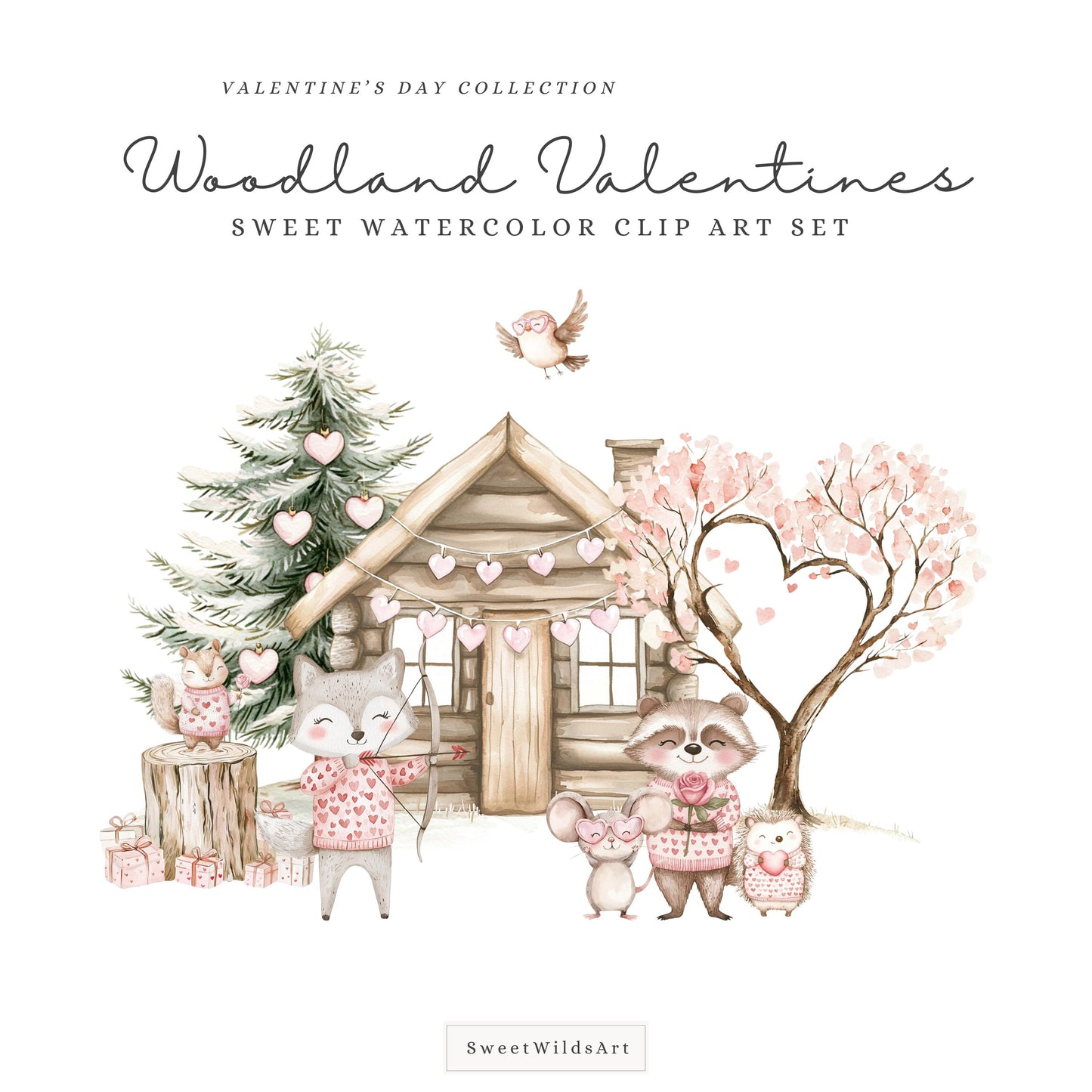 Woodland Valentines - Woodland in Love, Baby Animal Clipart, Cute Baby Shower | 40 PNG
