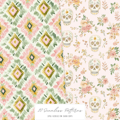 Viva Mexico - Seamless Patterns, Cinco de May, Floral | 10 JPEG