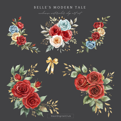 Belle's Modern Tale - Floral Arrangements ClipArt, Red Roses | 12 PNG