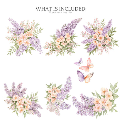 Modern Rapunzel - Floral Arrangements ClipArt, Lilac Flowers | 12 PNG