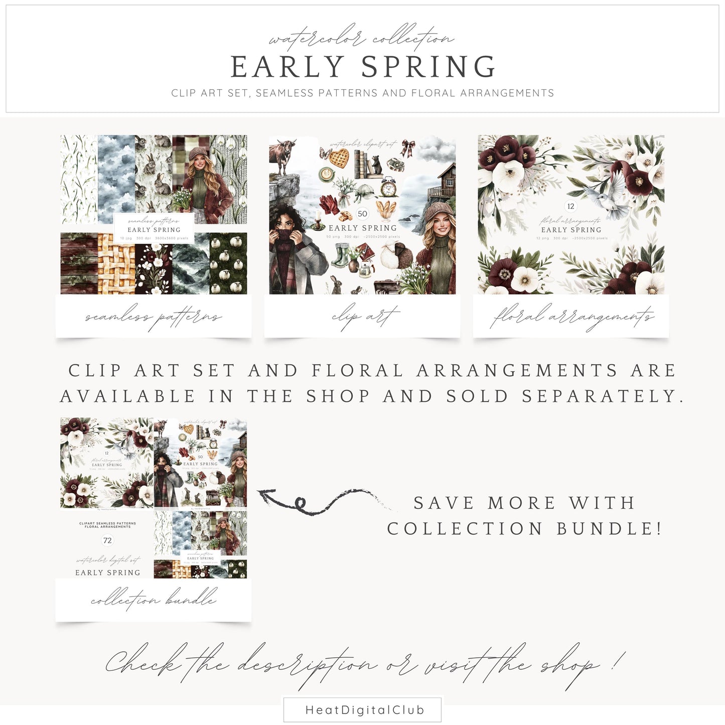 Early Spring - Seamless Patterns, Moody Pattern, Snowdrops | 10 JPEG