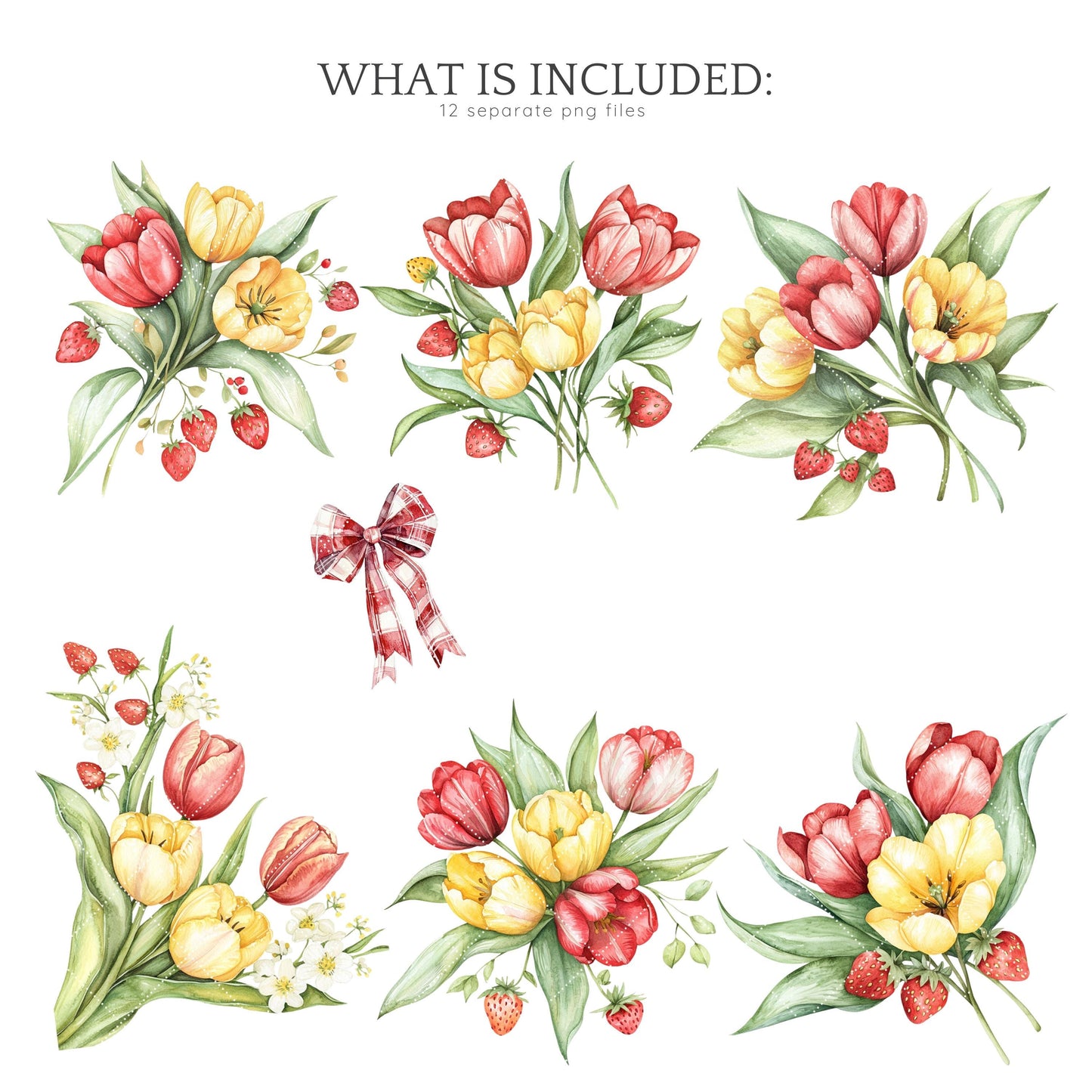 Warm Berry Spring - Floral Arrangements Clipart, Tulips Flowers | 12 PNG