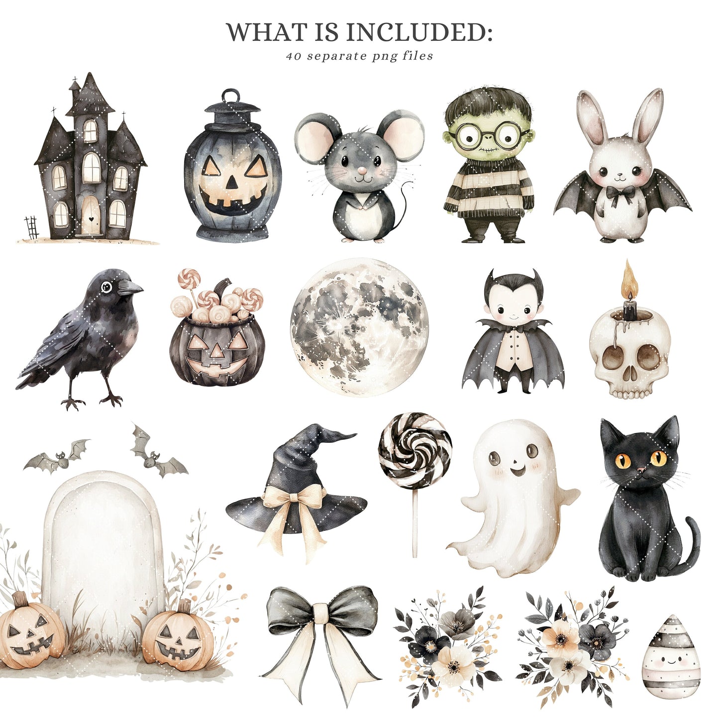 Neutral Hallow - Cute Halloween Clipart, Pastel Spooky, Pumpkin, Little Ghost | 40 PNG