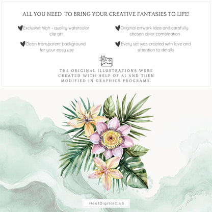 Jungle Mystery - Floral Arrangements, Tropical Flower Clipart | 12 PNG