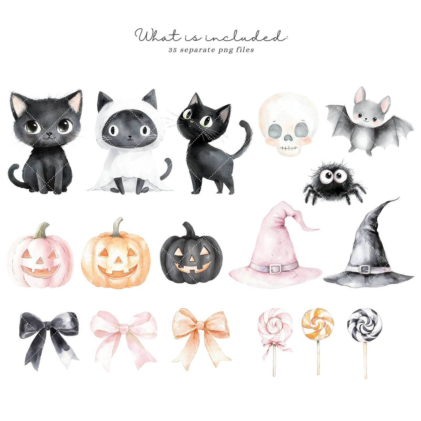 Ghostly Cuties - Cute Halloween Clipart, Spooky Ghosts, Pumpkin, Kids | 35 PNG