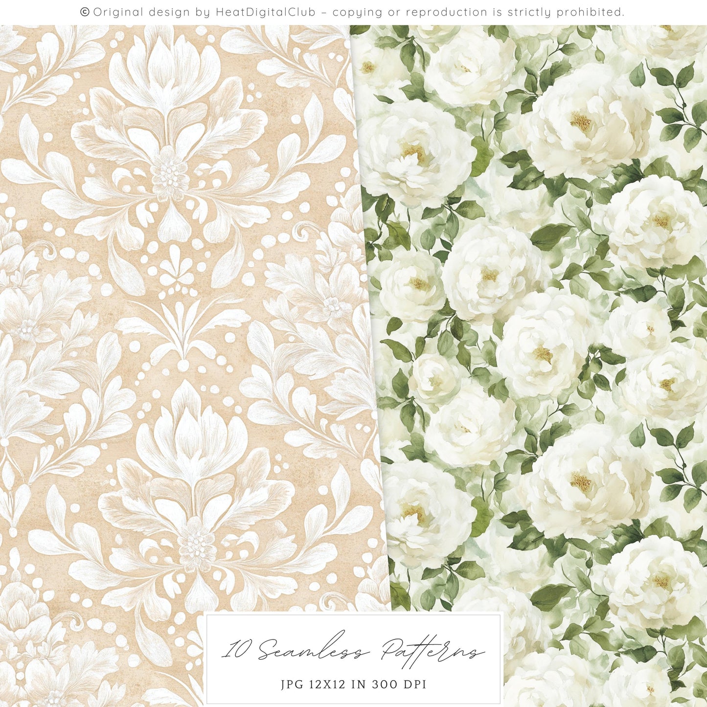 Summer Château - Seamless Patterns,French, Garden Pattern | 10 JPEG
