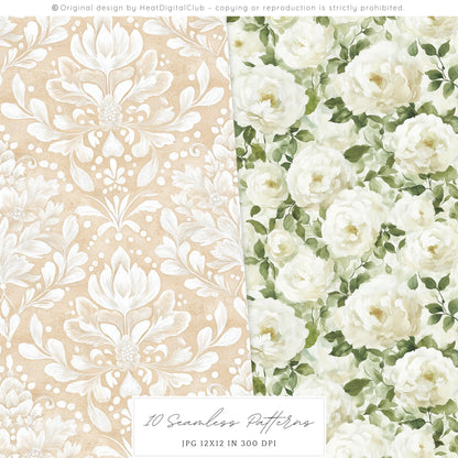 Summer Château - Seamless Patterns,French, Garden Pattern | 10 JPEG