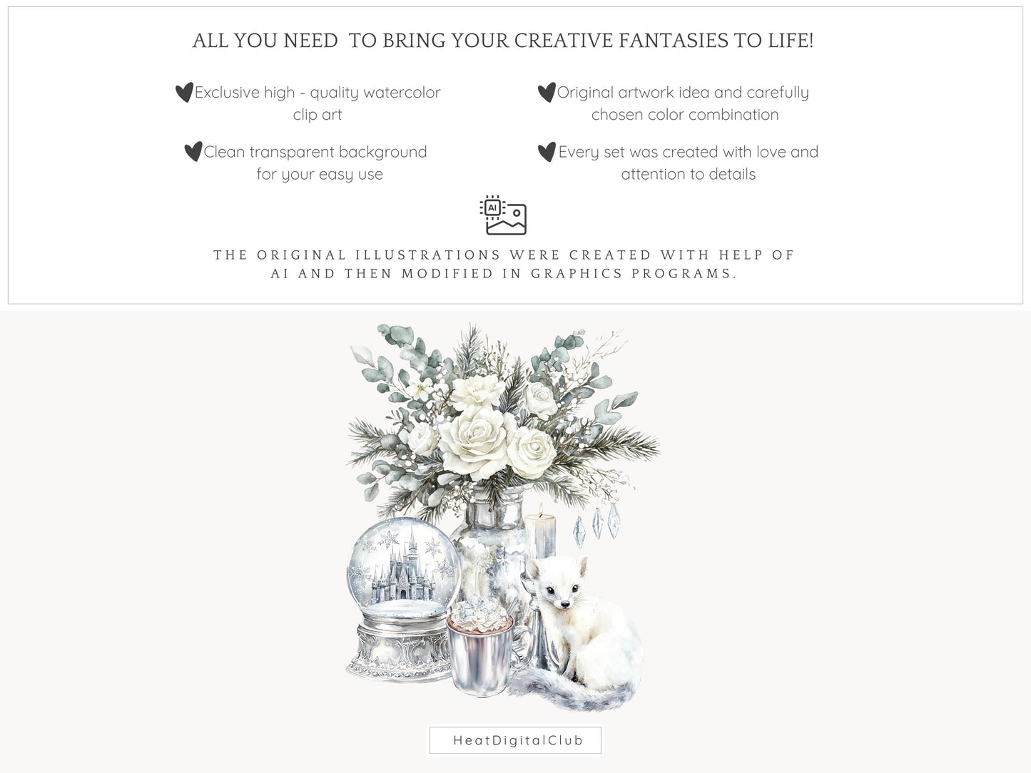 Silver Ice - Cozy Winter Clipart, Modern Holidays, Christmas | 50 PNG