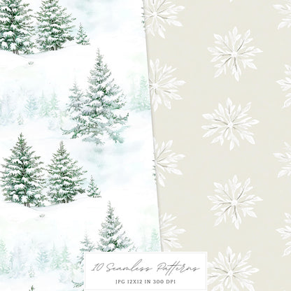 Vanilla Winter - Seamless Patterns, Cozy, Snowflakes | 10 JPEG