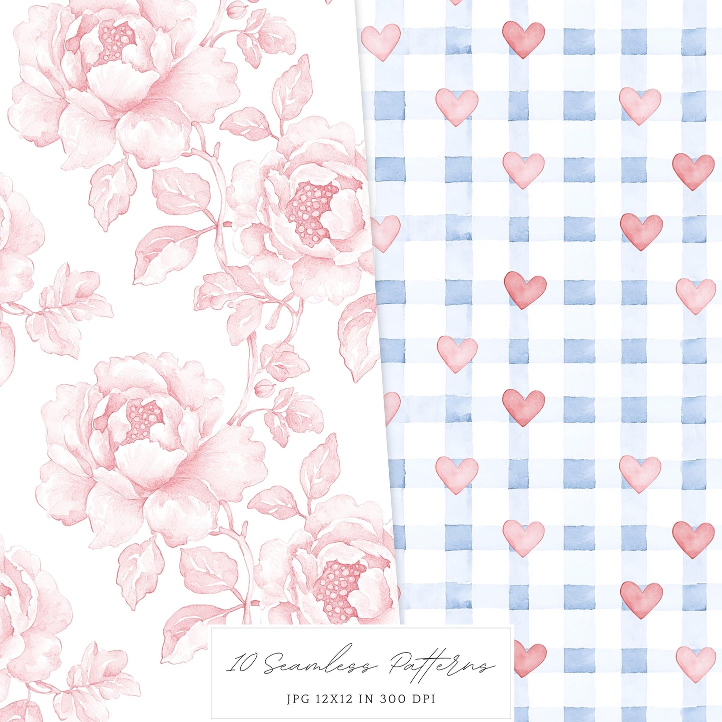 Tender Love - Valentines Day Seamless Patterns, Grandmillennial | 10 JPEG
