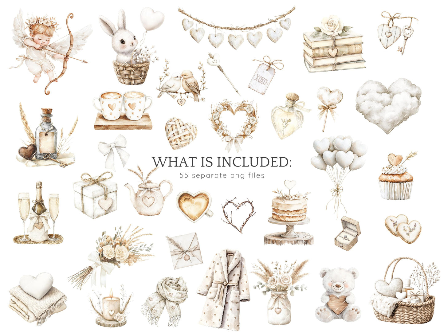 Boho Valentine - Romantic Clipart, Rustic Love | 55 PNG