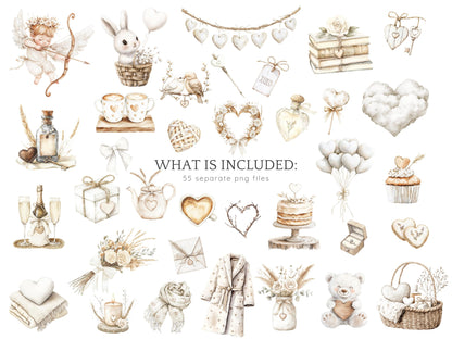 Boho Valentine - Romantic Clipart, Rustic Love | 55 PNG