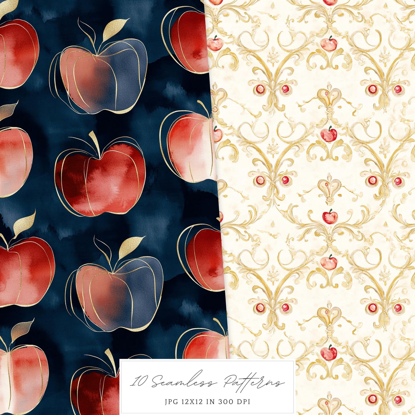 Modern Snow White - Seamless Patterns, Fantasy, Floral, Roses | 10 JPEG