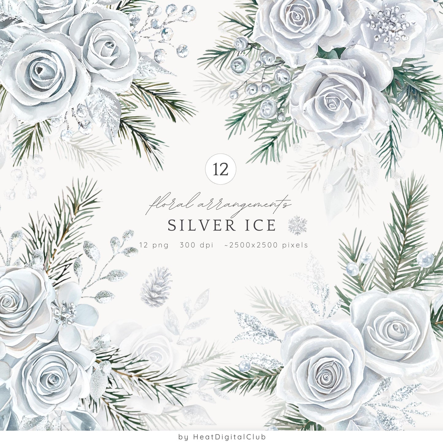 Silver Ice - Collection Bundle, Cozy Winter Clipart, Modern, Christmas | 72 PNG/JPEG