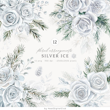 Silver Ice - Collection Bundle, Cozy Winter Clipart, Modern, Christmas | 72 PNG/JPEG