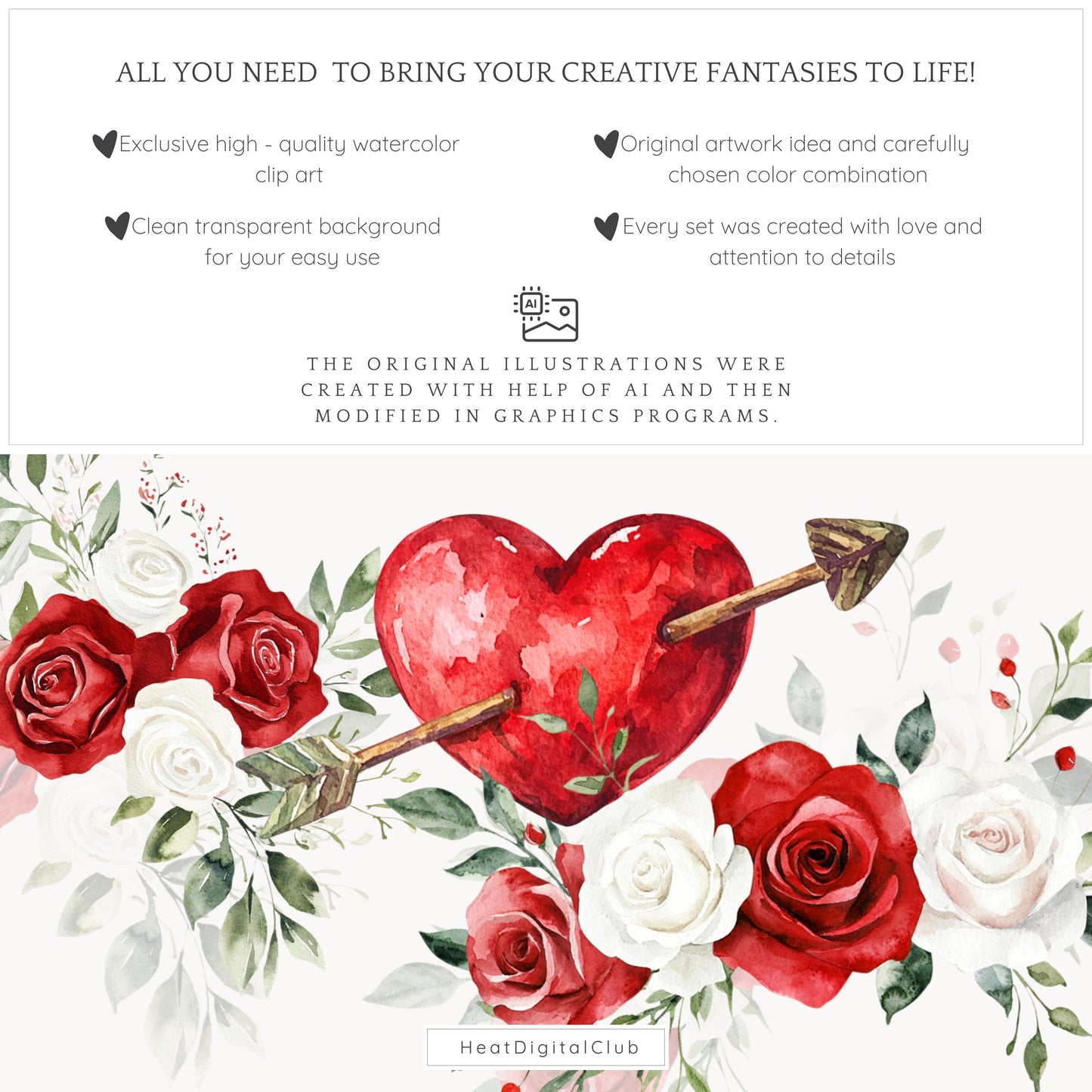 XOXO - Valentines Day Floral Arrangements Clipart, Red Roses | 12 PNG