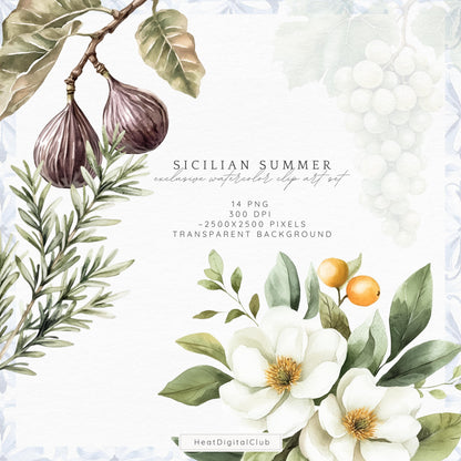 Sicilian Summer - Floral Arrangements, Amalfi Clipart,Italian | 14 PNG