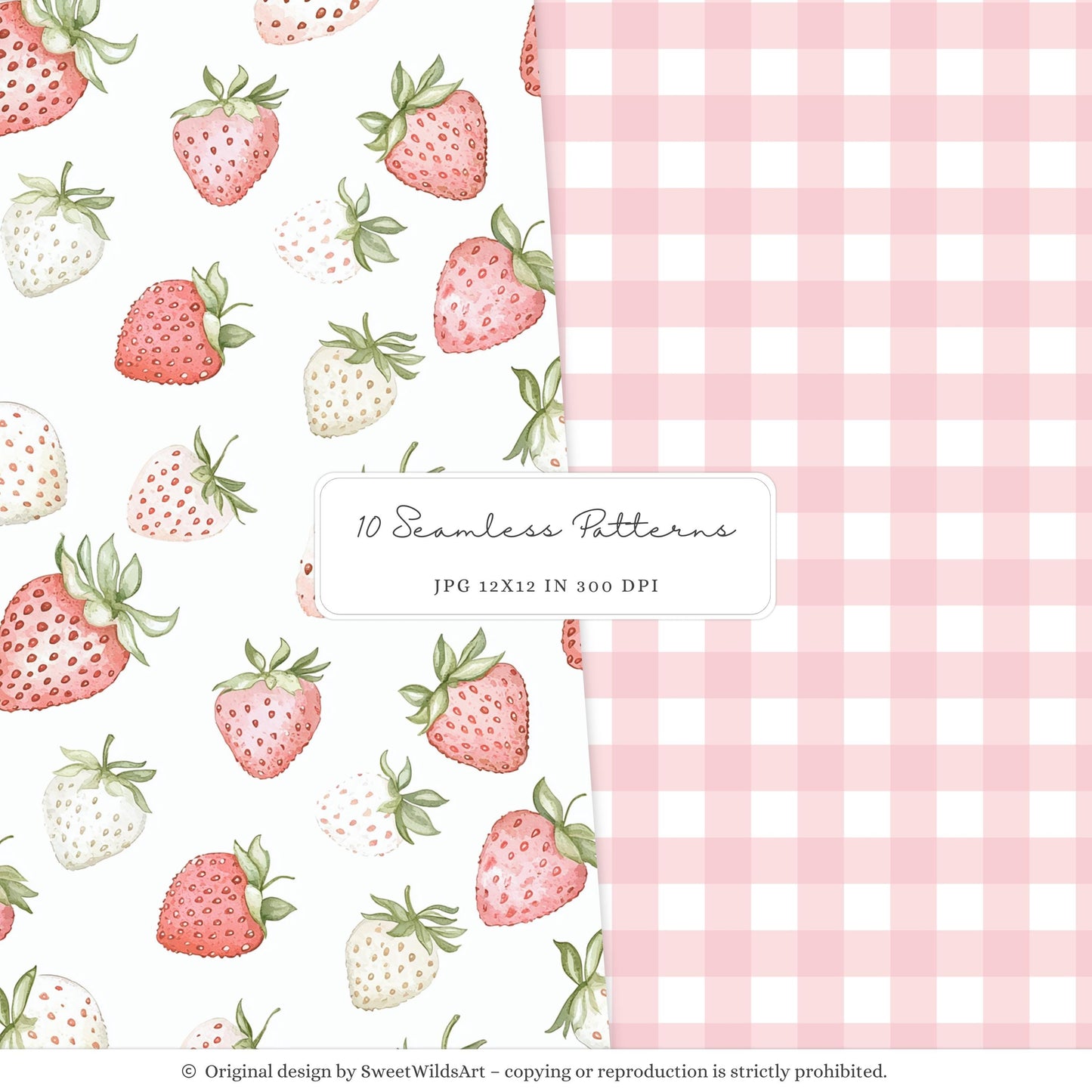 Sweet Strawberry - Seamless Patterns, Berry, Strawberry | 10 JPEG