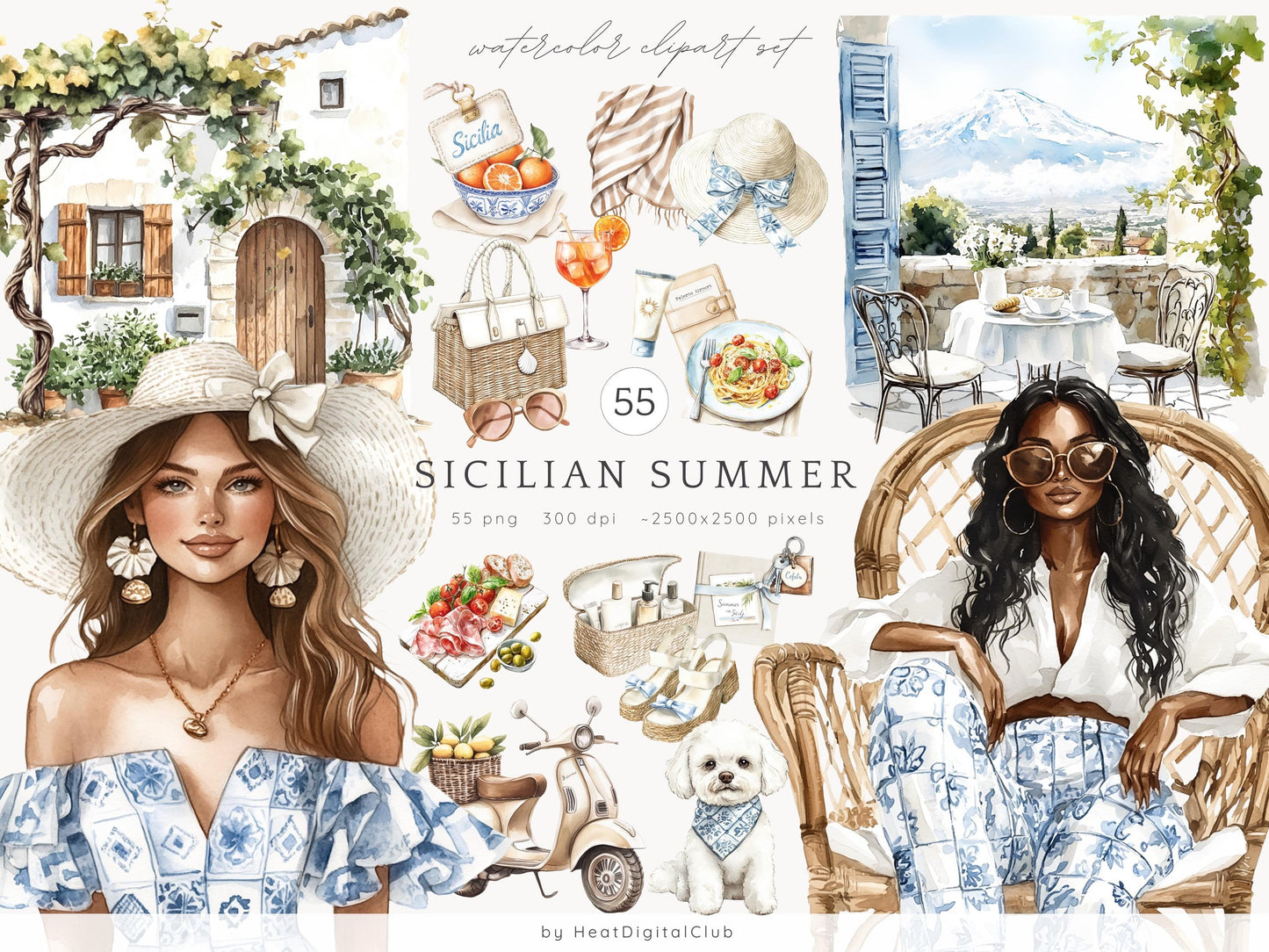 Sicilian Summer -Collection Bundle, Mediterranean Vacation, Italian | 79 PNG/JPEG