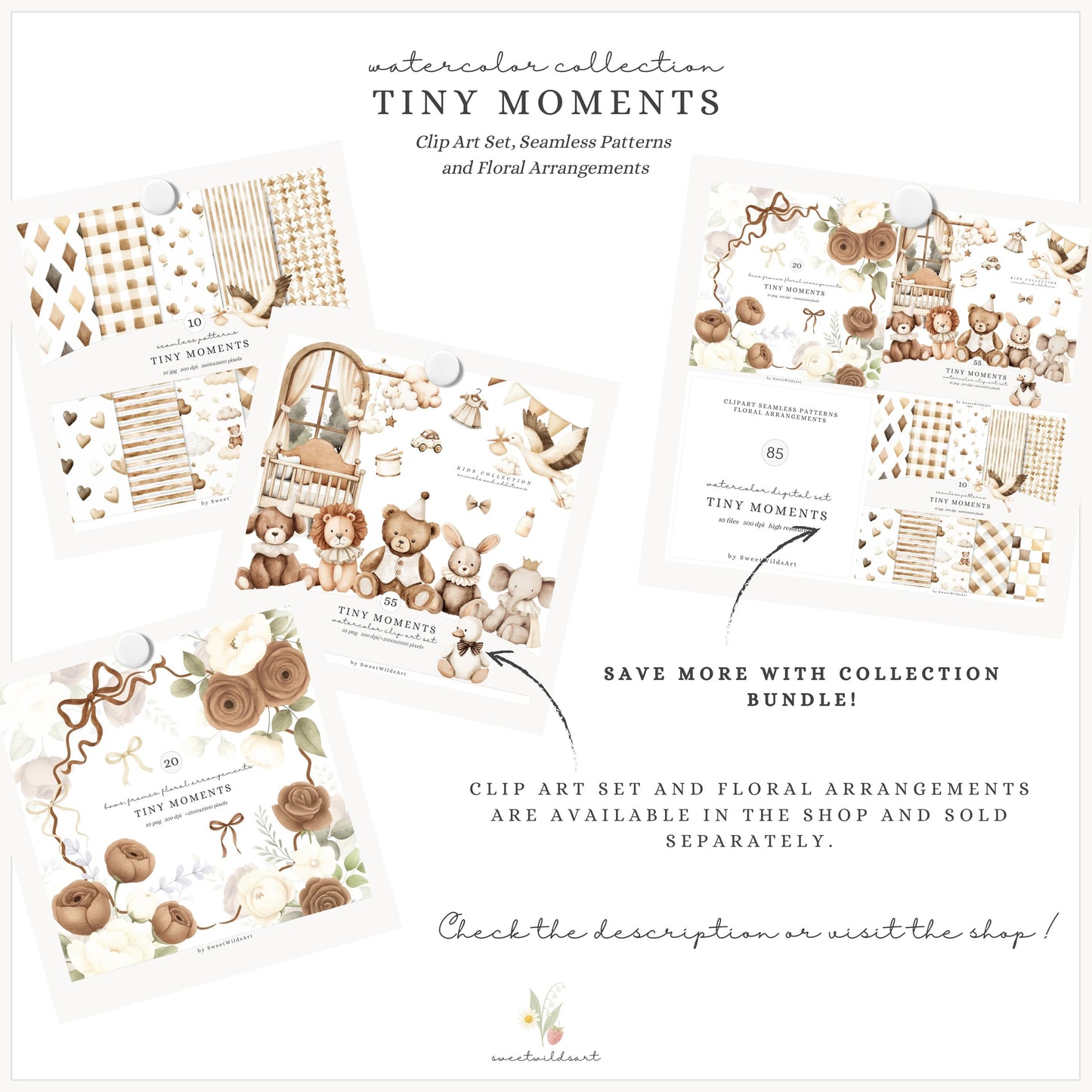 Tiny Moments - Seamless Patterns, Beige and Cream Baby, Gingham | 10 JPEG