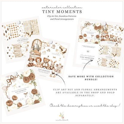 Tiny Moments - Seamless Patterns, Beige and Cream Baby, Gingham | 10 JPEG