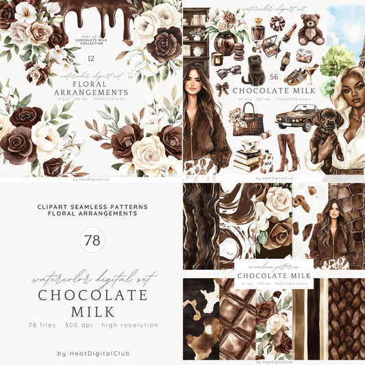 Chocolate Milk - Collection Bundle, Clipart, Elegant, Cottagecore | 78 PNG/JPEG