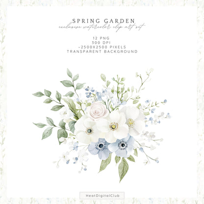 Spring Garden - Floral Arrangements Clipart, Gentle Flowers | 12 PNG