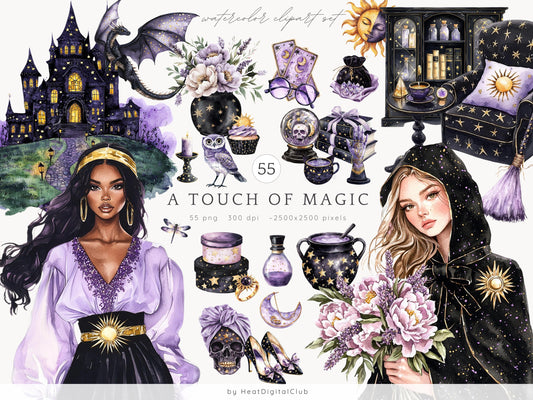 A Touch Of Magic - Witch Clipart, Celestial, Planner, Victorian | 55 PNG