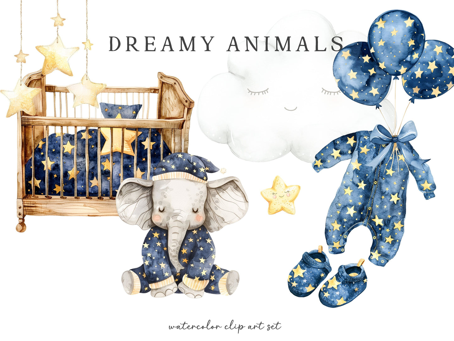 Dreamy Animals - Night Time, Pajama Party, Cute Nursery Animal Clipart | 40 PNG