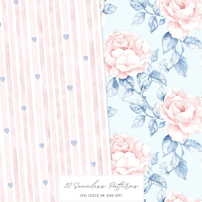 Tender Love - Valentines Day Seamless Patterns, Grandmillennial | 10 JPEG