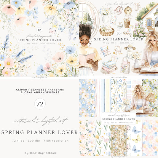Spring Planner Lover - Collection Bundle, Planner Clipart, Cozy Pastel | 72 PNG/JPEG