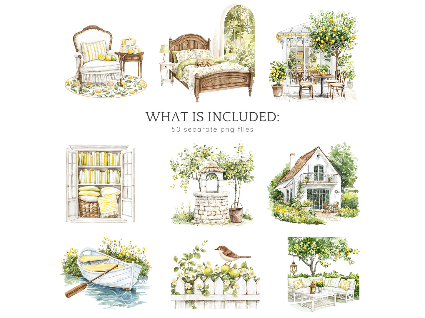 Fresh Essence - Clipart, Cozy Spring, Floral, Citrus | 50 PNG