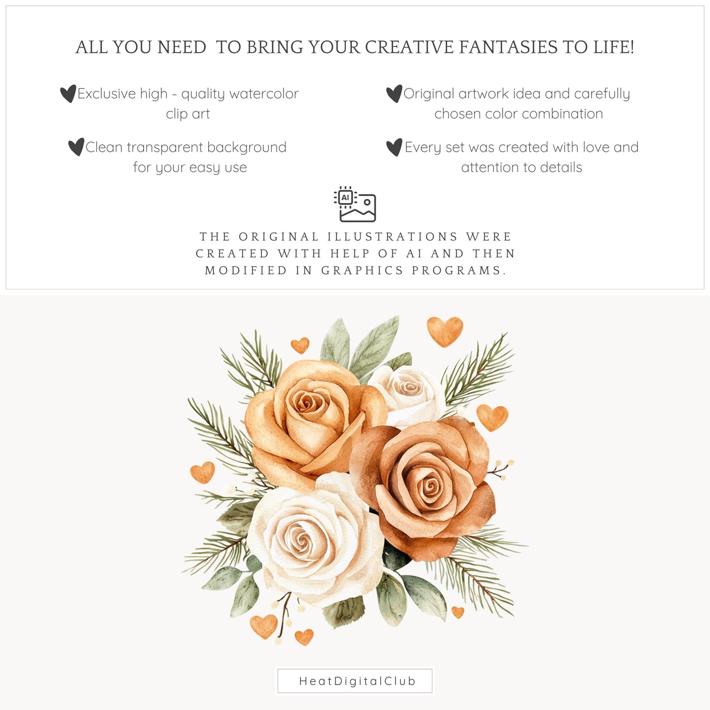Caramel Love - Valentines Day Floral Arrangements ClipArt, Rose | 12 PNG