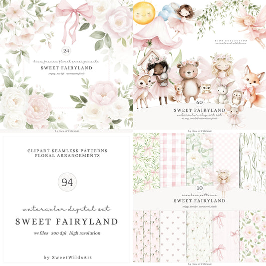 Sweet Fairyland - Collection Bundle, Cute Pink Fairy, Animals | 94 PNG/JPEG