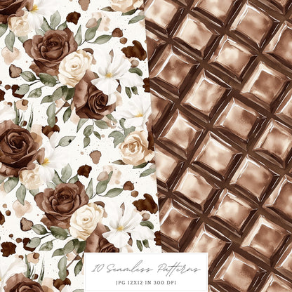 Chocolate Milk - Seamless Patterns, Cowhide, Leather, Knitted | 10 JPEG