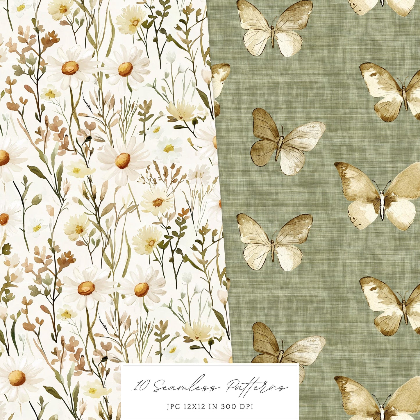 Countryside Easter - Seamless Patterns, Floral, Spring | 10 JPEG