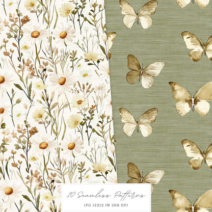 Countryside Easter - Seamless Patterns, Floral, Spring | 10 JPEG